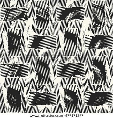 Abstract graphic textured block motif. Seamless pattern.