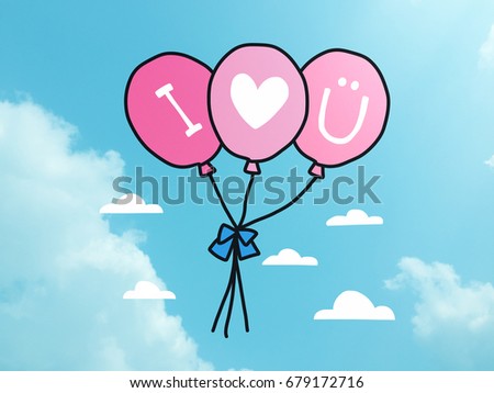 I love you word on pink pastel balloon and blue sky