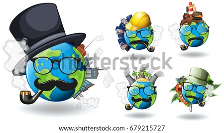 Earth with different constructions on it illustration