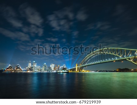 Sydney CBD with view of Harbour Bridge and Opera House