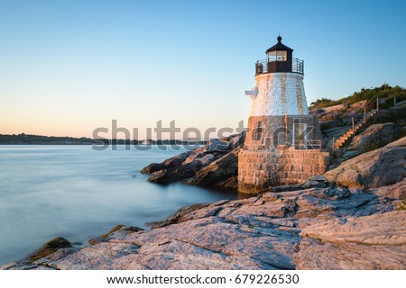 Sunset at Castle Hill Lighthouse on Newport, Rhode Island 1 Royalty-Free Stock Photo #679226530