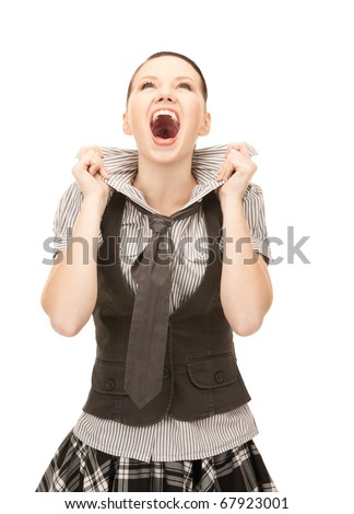 bright picture of screaming teenage girl over white