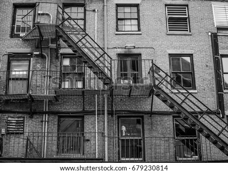 House front in Boston with an outside rescue ladder