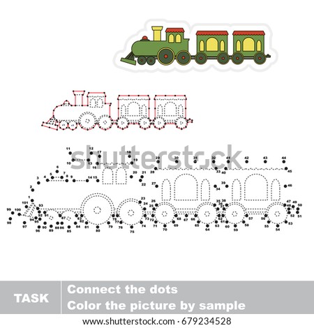 Green Toy Train. Dot to dot educational game for kids.