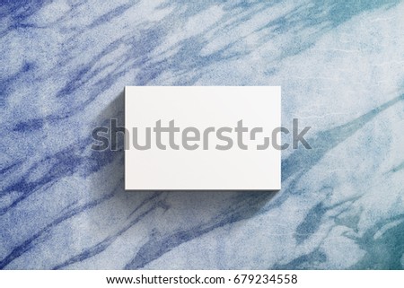 Business Card Mockup present over the marble table, Blank white paper, Top view