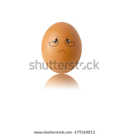 concept egg face on white background ,sadness