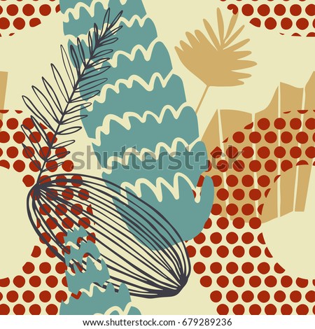 Abstract tropic Pattern with lines, spots, imprints, dots . Artistic seamless background. Ready design ideas for for poster, trendy card, invitation, placard, brochure, flyer, presentation and more.