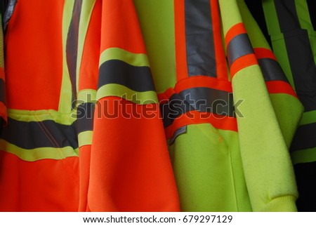 Construction Worker Safety Clothing / Uniform - Bright Orange / Yellow Jacket