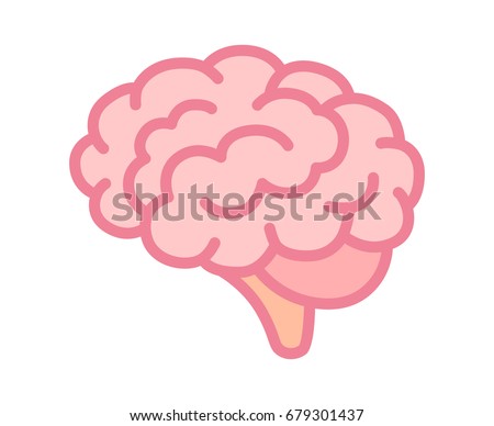 Brain or mind side view line art color vector icon for medical apps and websites