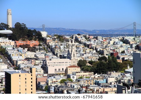 Coit Tower in San Francisco cityscape