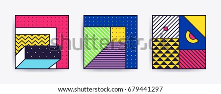 Big Collection with trendy backgrounds for your project, animation, advertisement, commercial banner, flayer, sale, frame. Simple poster, patches, badges in mix neo memphis, pop art style Royalty-Free Stock Photo #679441297