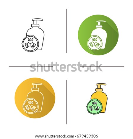 Cucumber facial mask icon. Flat design, linear and color styles. Spa salon moisturizer. Isolated vector illustrations