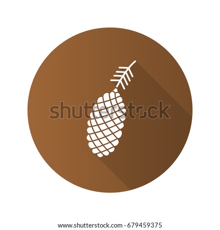 Pine cone flat design long shadow glyph icon. Vector silhouette illustration