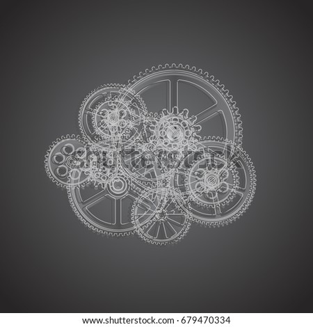 Drawing gears on a black background, illustration clip-art
