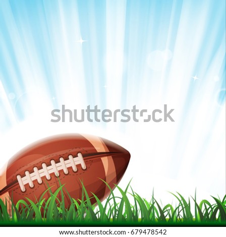 American Football Background/
Illustration of an american football ball on grass, with light and shining sky