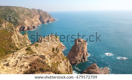 Cliff rocks on the most southern point looking to the atlantic ocean in Portugal, Eeurope