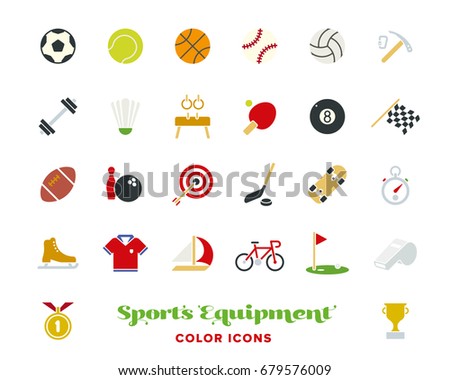 Collection of 25 sports and gymnastics color vector icons on white background