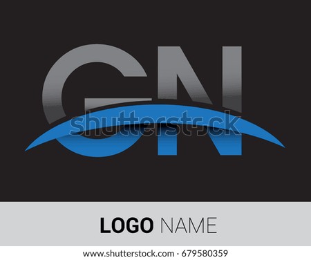 GN initial logo company name colored grey and blue swoosh design.