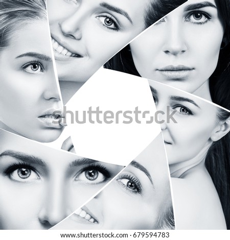 Collage of beautiful woman faces giaphragm