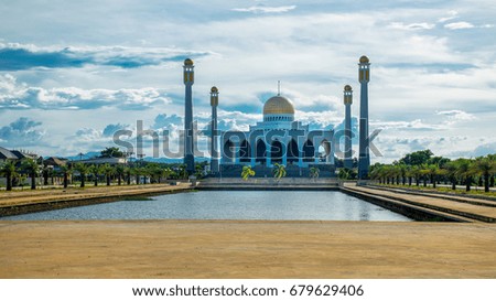  The Central Mosque (Masjid) of Songkhla on blue sky and white c
