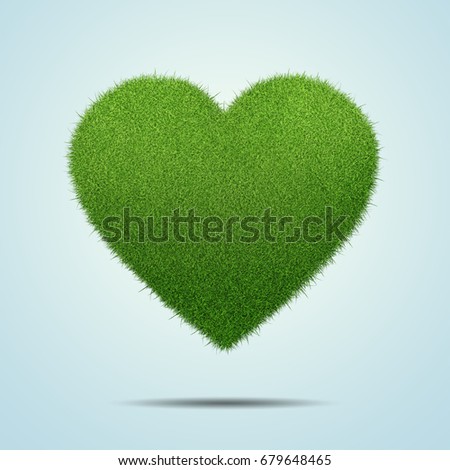 Heart shape of green grass isolated on blue background