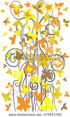  the vertical pattern of vines and autumn leaves without the background for printing, textiles, greetings, Wallpapers