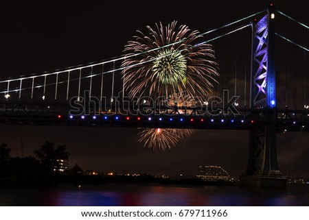 Fireworks at the Ben Franklin Bridge Philadelphia PA
