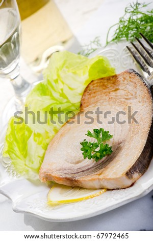 roasted swordfish and green salad