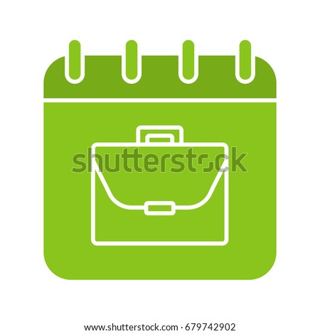 Work schedule glyph color icon. Calendar page with briefcase. Silhouette symbol on white background. Negative space. Vector illustration