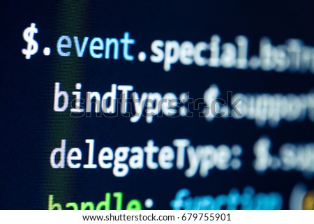 Closeup view of computer screen with source code