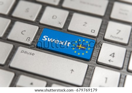 Blue key Enter Sweden Swexit with EU keyboard button on modern text communication board