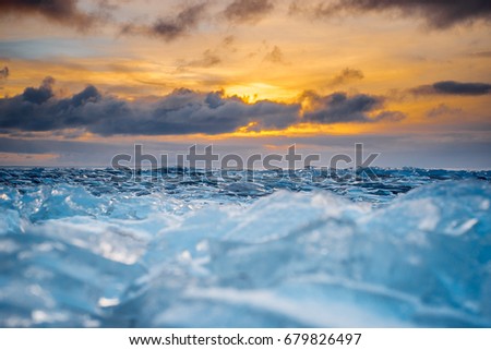 icy sea at sunset, Gulf of Finland