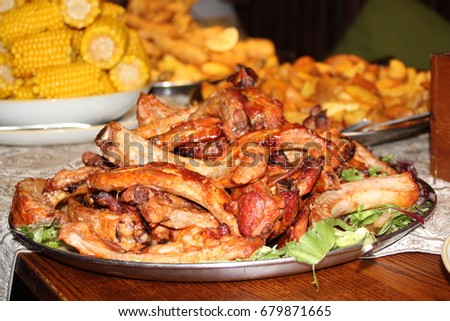 ribs baby back pork with corn bbq stock, photo, photograph, picture, image