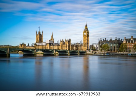 Big Ben and Westminster parliament with colorful blue sky