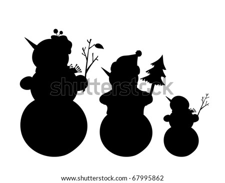 Vector illustration of outline of three snowmen