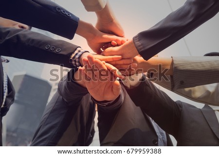Business people teamwork Join Hands  combination for group strong and Support Together which unify and team building Concept