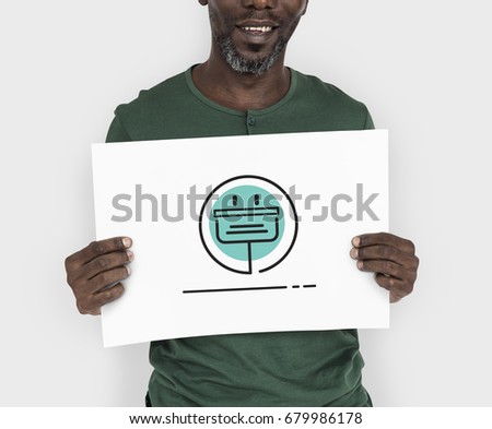 Man holding network graphic overlay billboard