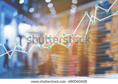 Double exposure trading growth graph on business and investment background Royalty-Free Stock Photo #680060608