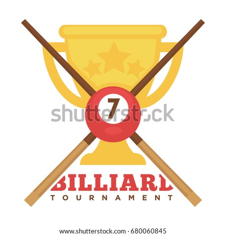 Billiard tournament emblem with crossed cues and gold cup