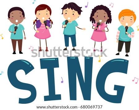 Stickman Illustration Featuring Preschool Kids Standing on Top of the Word Sing
