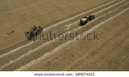 Tractor in the field view from above
