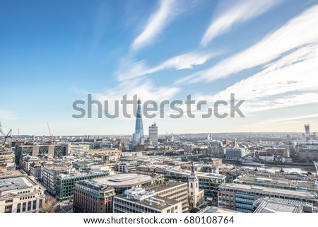 Aerial view of London skyline.