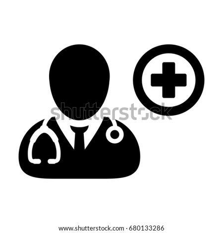 Doctor Icon Vector Person Avatar With Stethoscope and Cross Symbol Glyph Pictogram illustration