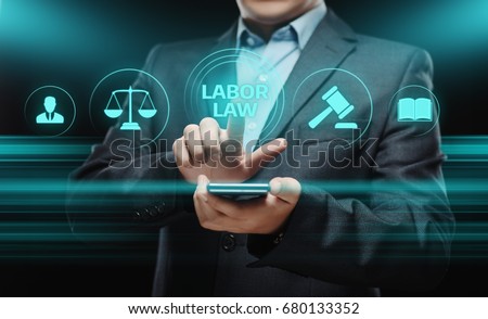 Businessman press button. Labor Law Lawyer Legal Business Internet Technology Concept