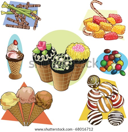 set of clip-arts with candies and ice cream