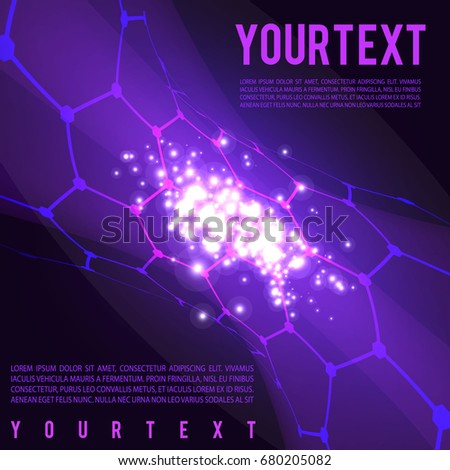 Purple abstract hexagonal background with distortion. Hexagonal grid. Shining cosmic hexagonal grid.