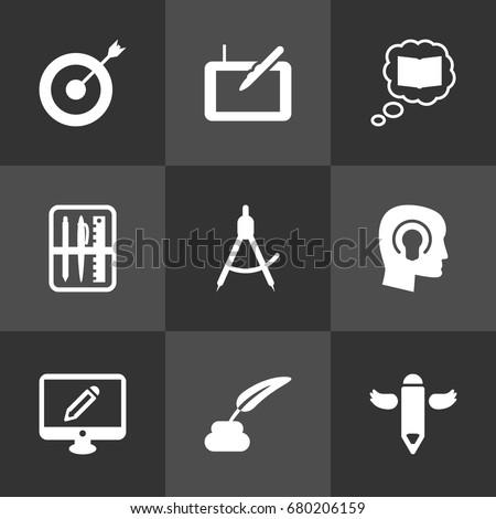 Set Of 9 Constructive Icons Set.Collection Of Screen, Compass, Gadget And Other Elements.