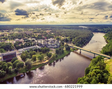 Lithuania, Baltic States: aerial UAV view of Druskininkai, a spa town on the Nemunas river
 Royalty-Free Stock Photo #680221999