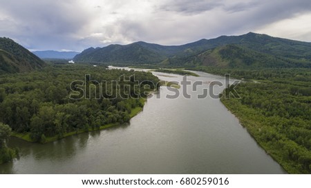 Abakan river in Khakasia. Royalty-Free Stock Photo #680259016
