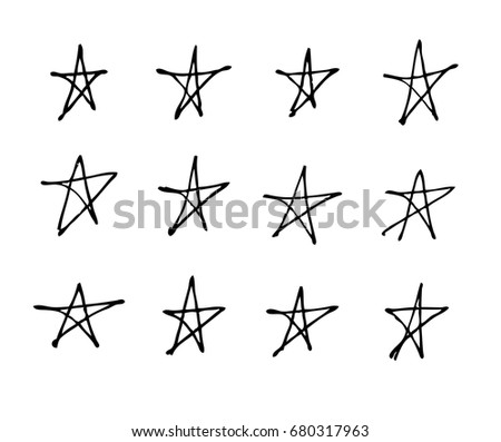 Set of hand drawn object for design use. Black on white background. Abstract  doodle drawing. Vector art illustration grunge stars